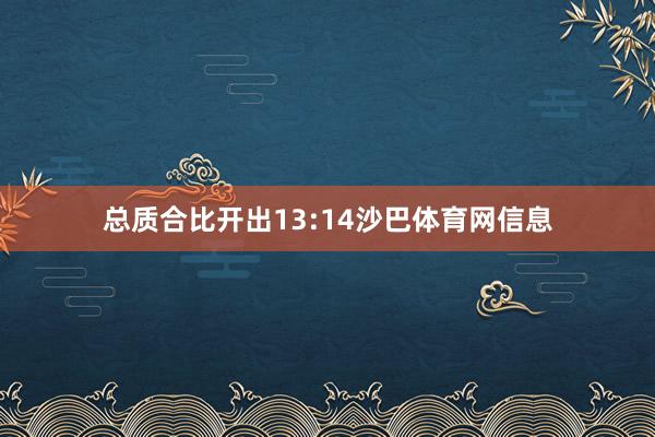 总质合比开出13:14沙巴体育网信息