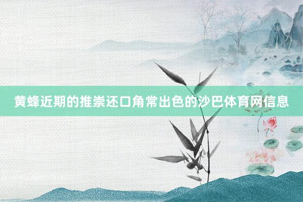 黄蜂近期的推崇还口角常出色的沙巴体育网信息